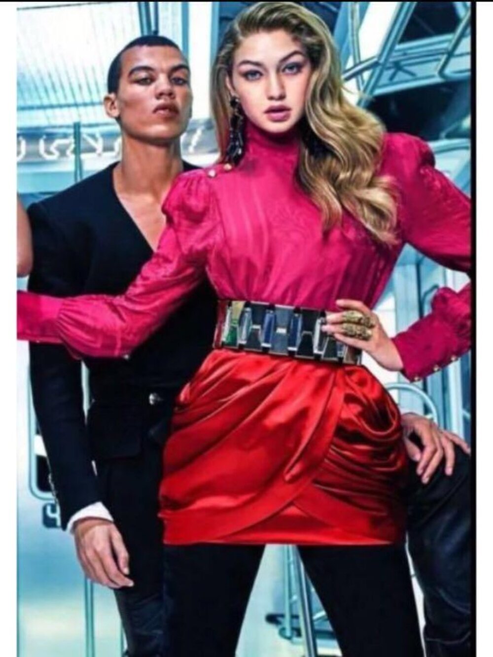 Balmain x H&M Red Satin Silk Draped Tulip Skirt High Waist Gold Zipper- 4